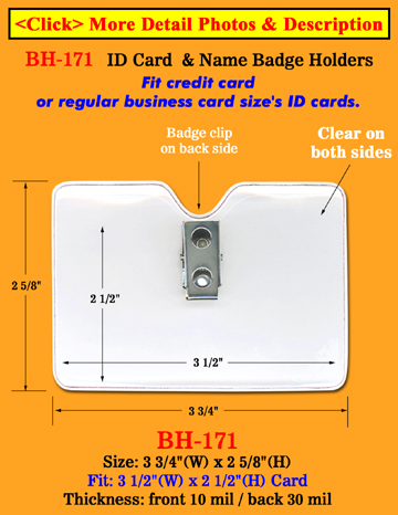 Heavy Duty Clip-On Badge Holder For 3 1/2(W)x 2 1/2(H) Credit Card Size  Name Badges or ID cards For Long Term Use 