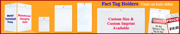 Plastic Fact Tag Holders, Vinyl Price Tag Holders For Shelves, Job ticket Sleeves and Product Pricing Tag Pouches