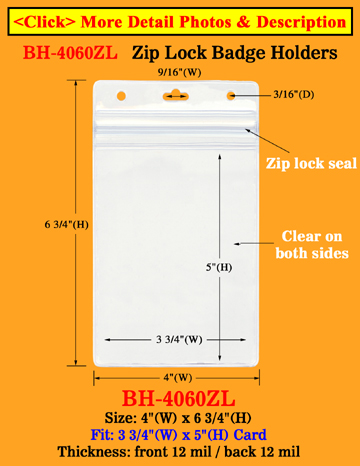 Rain Drop Protected Badge Holder With Zip-Lock: Fit 3 3/4"(w)x5"(h) Badges