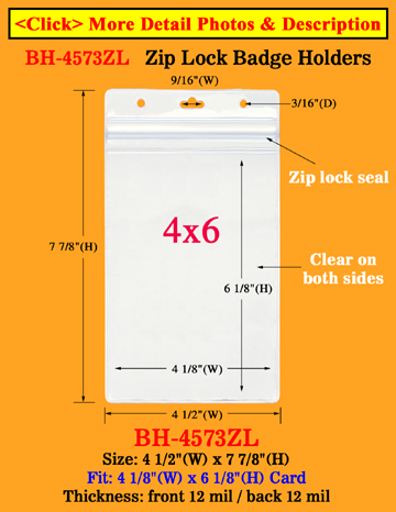 Zip-Lock Ticket Holder: Fit 4"(w)x6"(h) Ticket or Name Badge