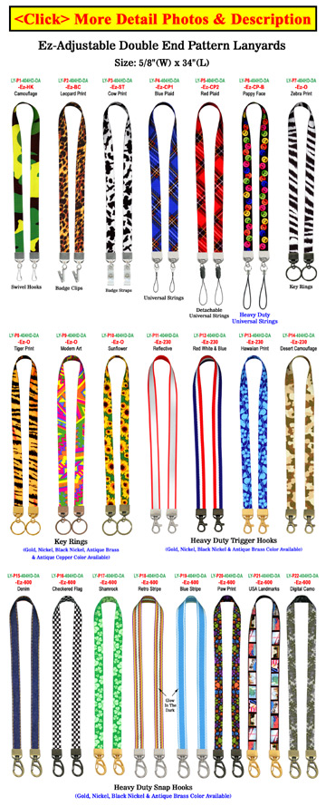 5/8 Ez-Adjustable Double Ended Art Printed Neck Lanyards With Two Hardware  