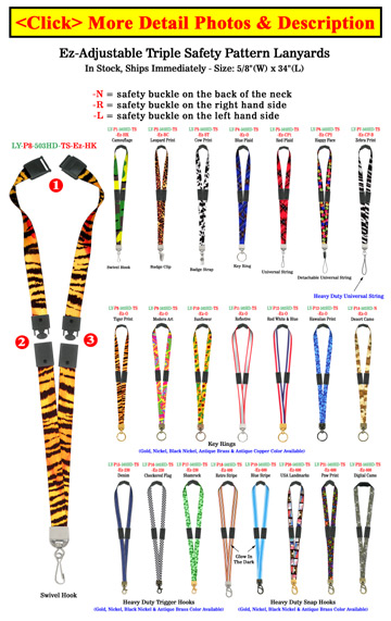 5/8" Ez-Adjustable Art Printed Triple Safety Neck Lanyards With Three Safety Protection