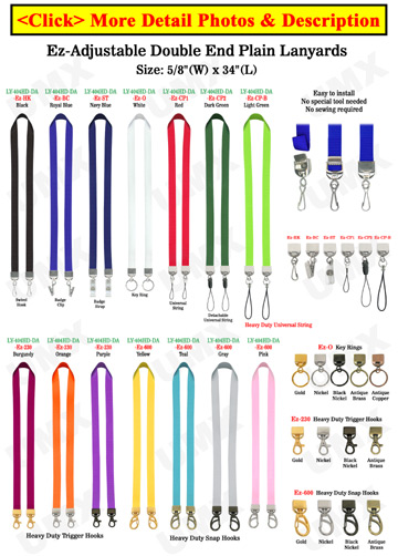 5/8" Ez-Adjustable Double End Plain Neck Lanyards With Two Attachments