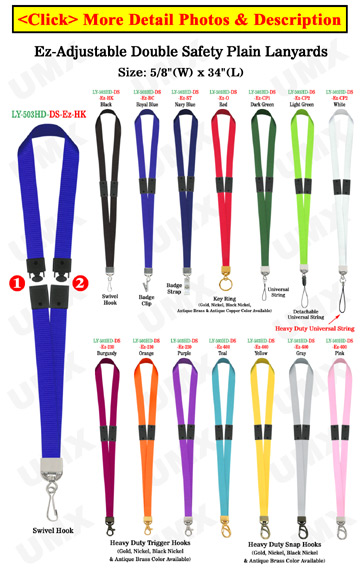5/8 Ez-Adjustable Double Safety Neck Lanyards With Two Safety Break Away  Buckles 