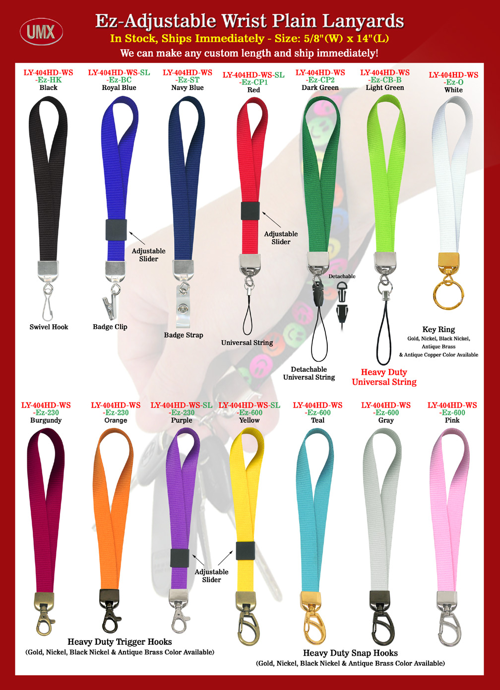 Overall View: Helpful Photo For Wrist Lanyards: 5/8" Ez-Adjustable Heavy Duty Plain Color Models With Adjustable Length Capability  Buyer