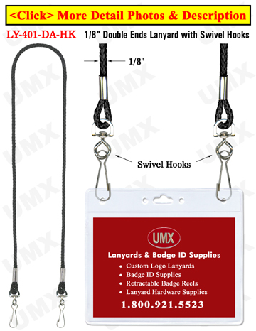 LY-401-DA-HK 1/8" Double Attachment Lanyards With Swivel Hooks