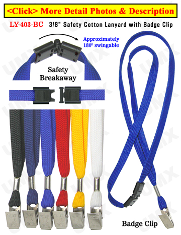 LY-403-BC 3/8" Safety Breakaway Blank Lanyards With Badge Holder Clips