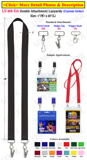 1" Big Sports Ticket Lanyards With Two Heavy Duty Hooks or Badge Clips