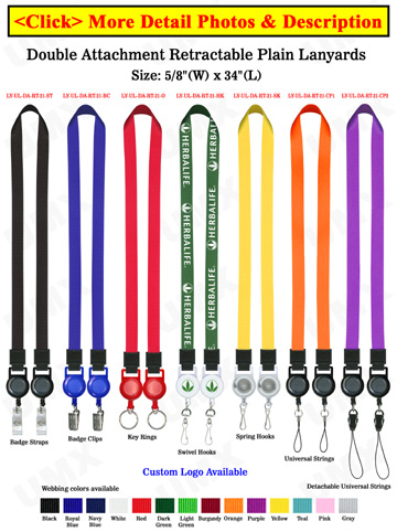 Double-Ended Retractable Lanyards: With 5/8" Heavy-Duty Neck Lanyard Straps