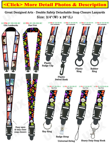 Quick Release Double Secured Lanyards: 3/4" Pattern Printed Quick Release Double Secured Neck Straps