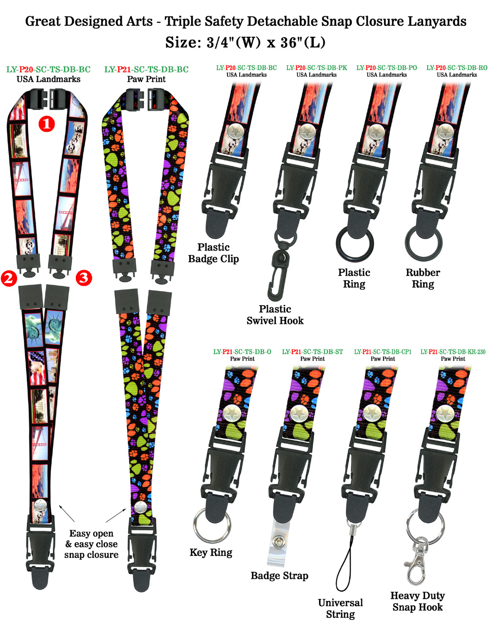 Overall View: Helpful Photo For Quick Release Triple Secured Name Badge Lanyards: 3/4" Pattern Printed Quick Release Ultimate-Secured Neck Straps  Buyer