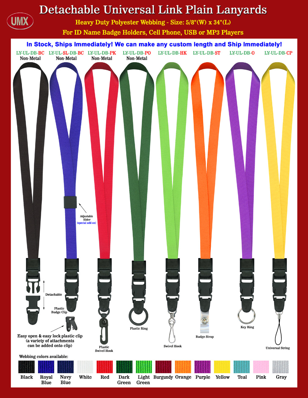 Overall View: Helpful Photo For 5/8" Non-Metal Detachable Lanyards With All Plastic or Metal Hardware Selections   Buyer