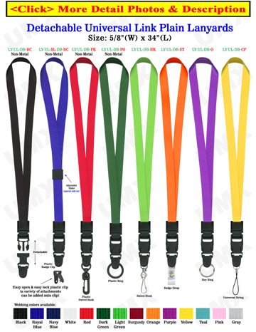 5/8" Non-Metal Detachable Lanyards With All Plastic or Metal Hardware Selections