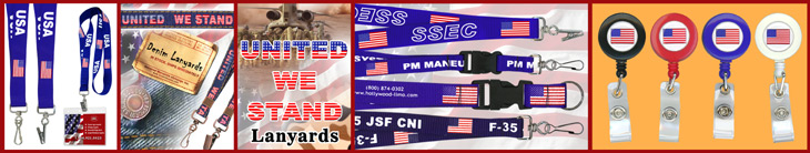 American Flag Retractable Name Badge Holder Lanyards With Pre-Printed and Custom Printed Logos