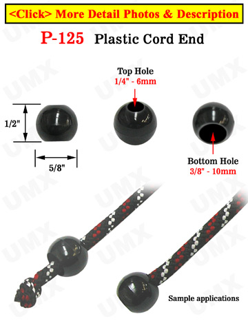 Sphere Plastic Cord Ends: Cord Zipper Pulls with 1/4"(D, Top Hole) x 3/8"(D, Bottom Hole)