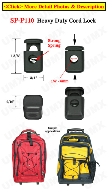Heavy Duty Big Cord Locks: Durable & Strong Steel Metal Spring Toggles, Cord Stoppers , One Hole - 6mm(D)=1/4"(D)