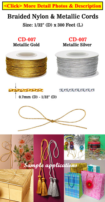 Small Sample Order: Braided Nylon & Metallic Cords: By The Foot - 1/32" (D)