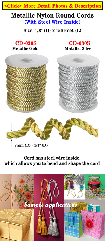 Steel Metal Wired Nylon Cords: By The Spool (Roll) / 150 ft - 1/8" (D)