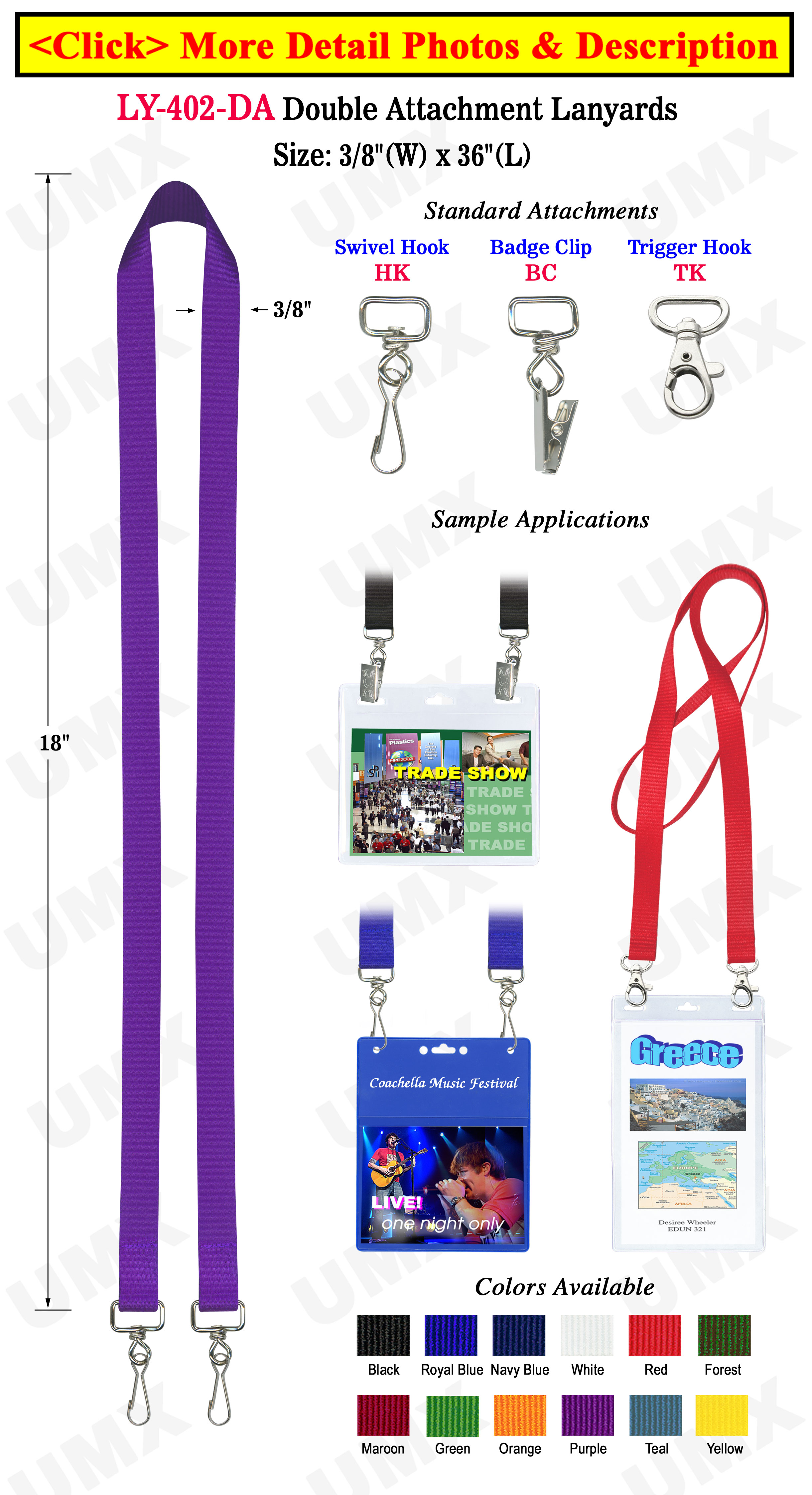 5/8" Exhibition Lanyards with Two Badge Clips or Hooks