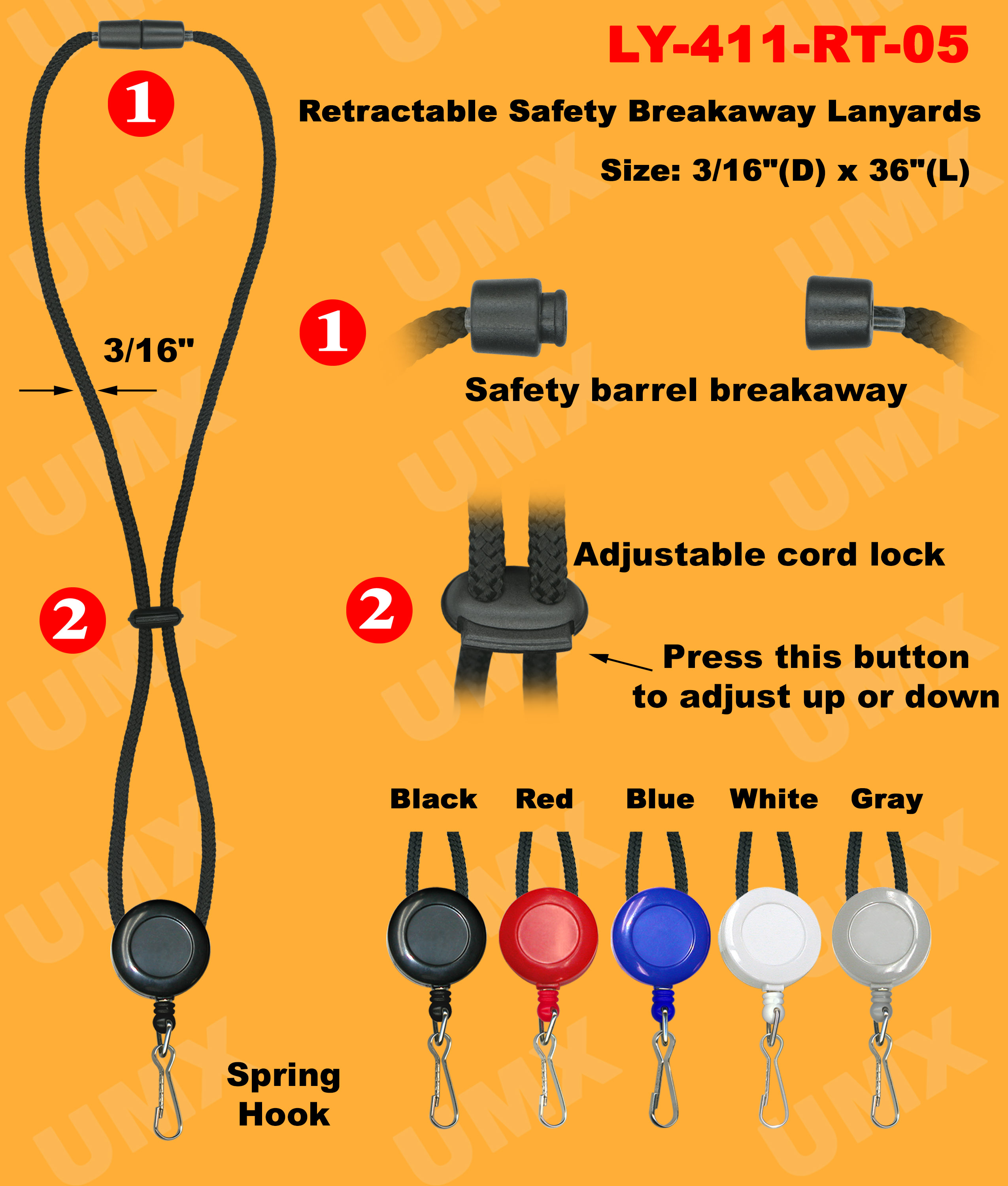 Retractable Spring Hook Safety Lanyards With Metal Hooks