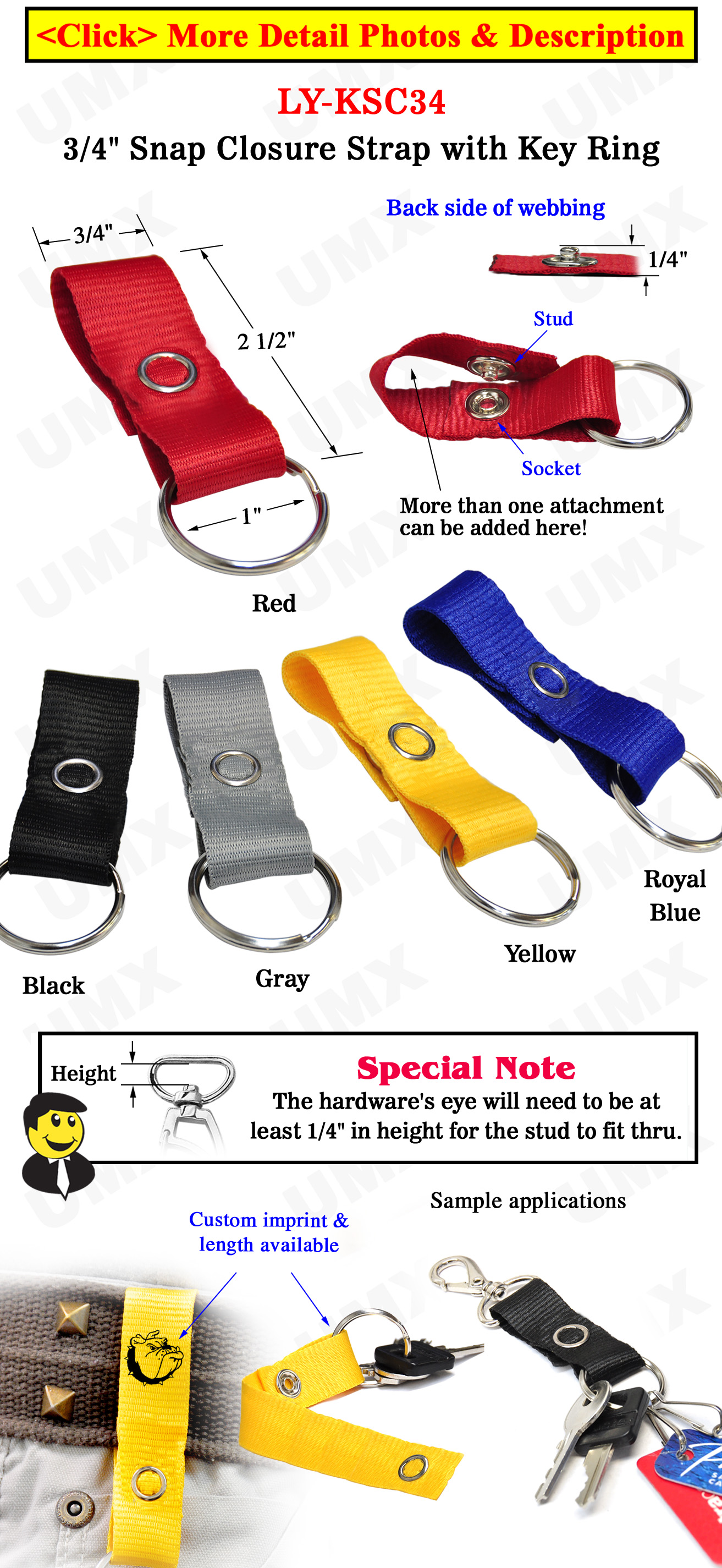 Fabric Key Ring Strap With Snap Buttons: Fit A Variety Of Hardware Fasteners