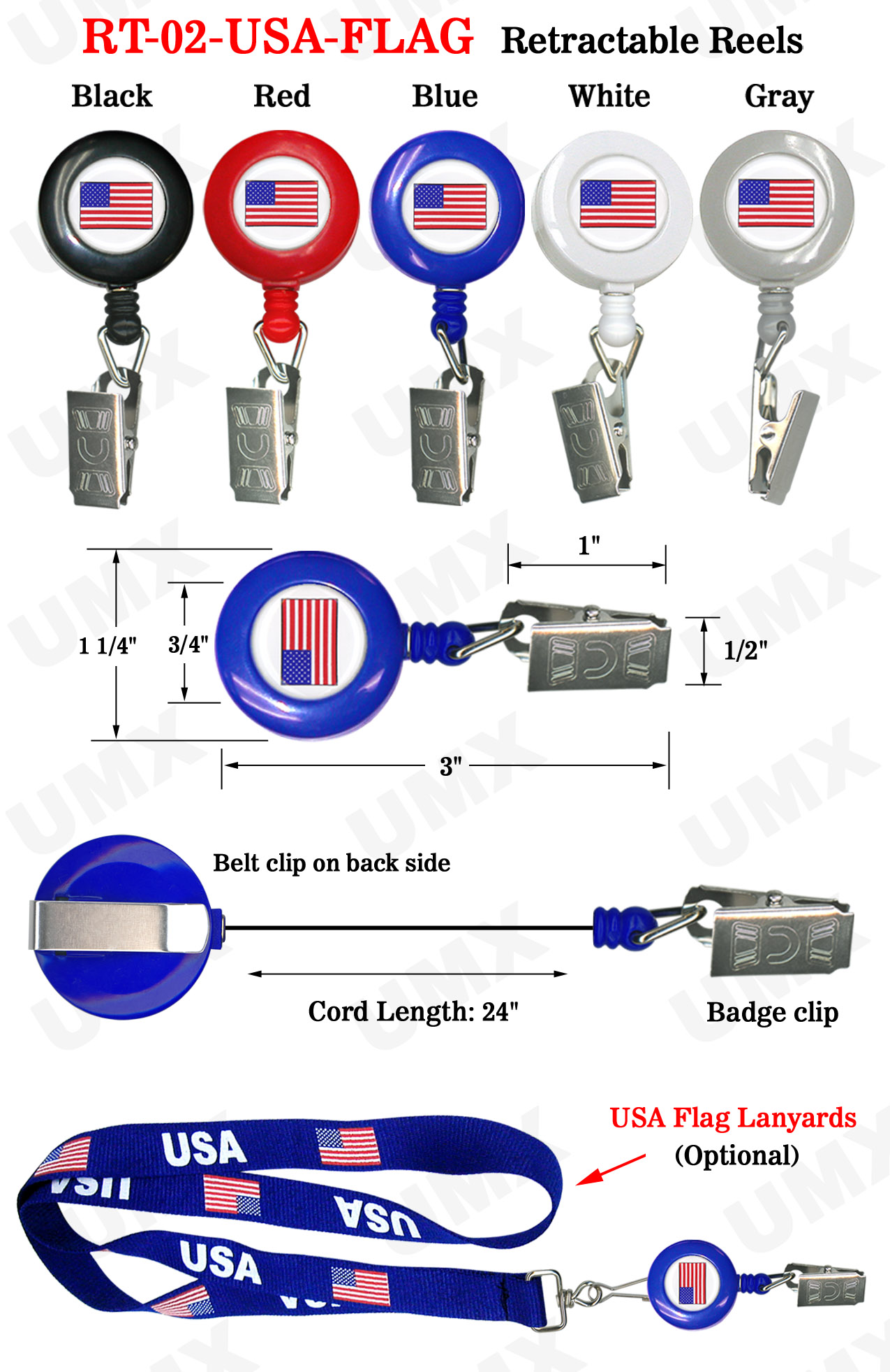 American Flag Retractable ID Badge Holders With ID Badge Clips