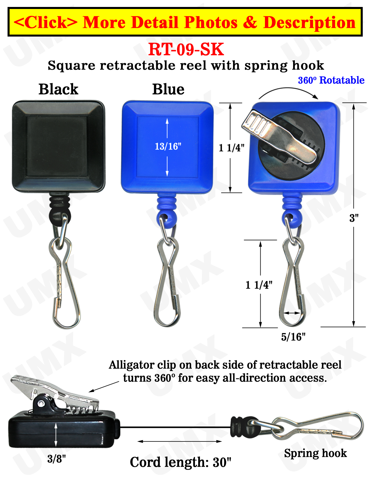 Rotatable ID Card Reels With ID Card Hooks & Alligator Clips 