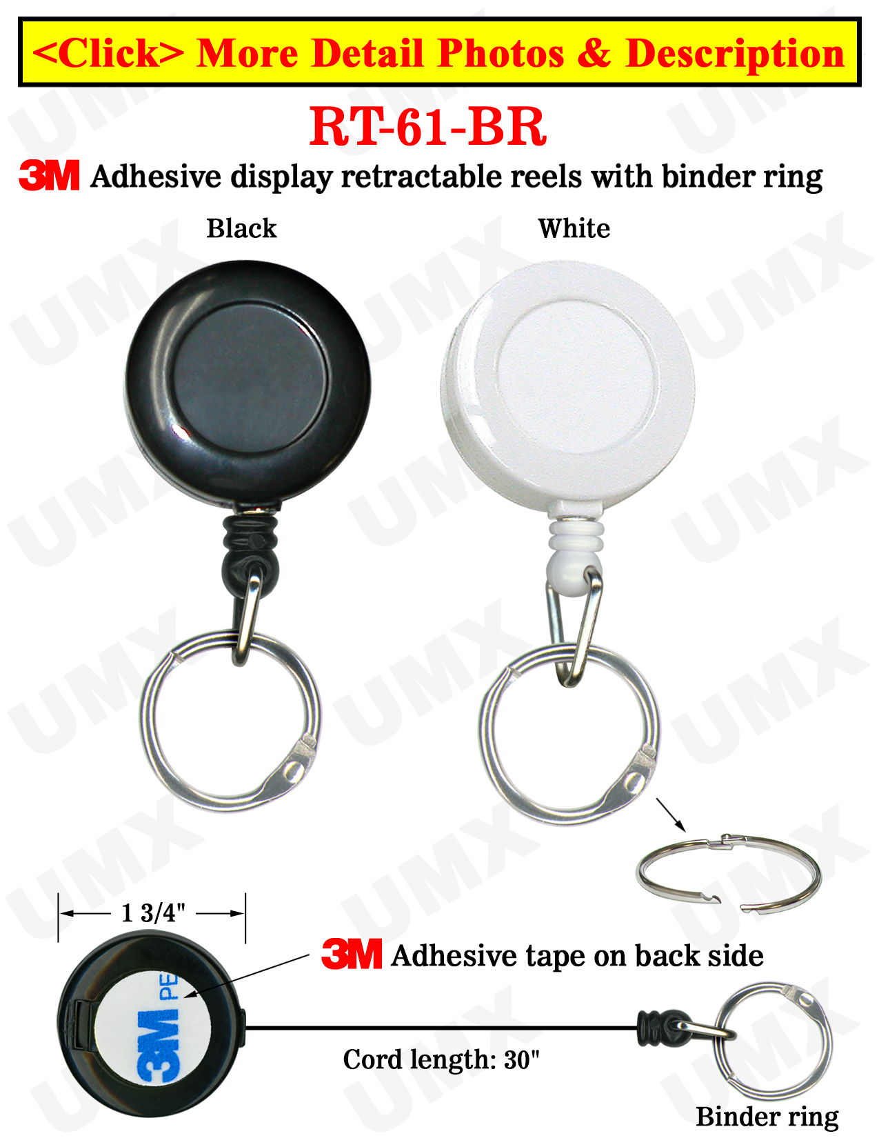 Low Cost Product Display Retractable Product Display Reels With Binder Rings and Adhesive Backing