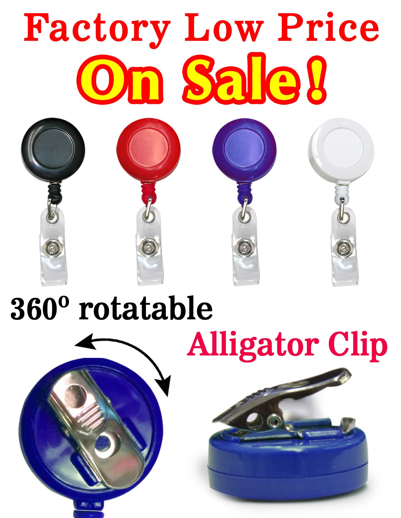 Rotatable Retractable Badge Reels With Alligator Clips & Badge Straps RT-01R/Per-Piece