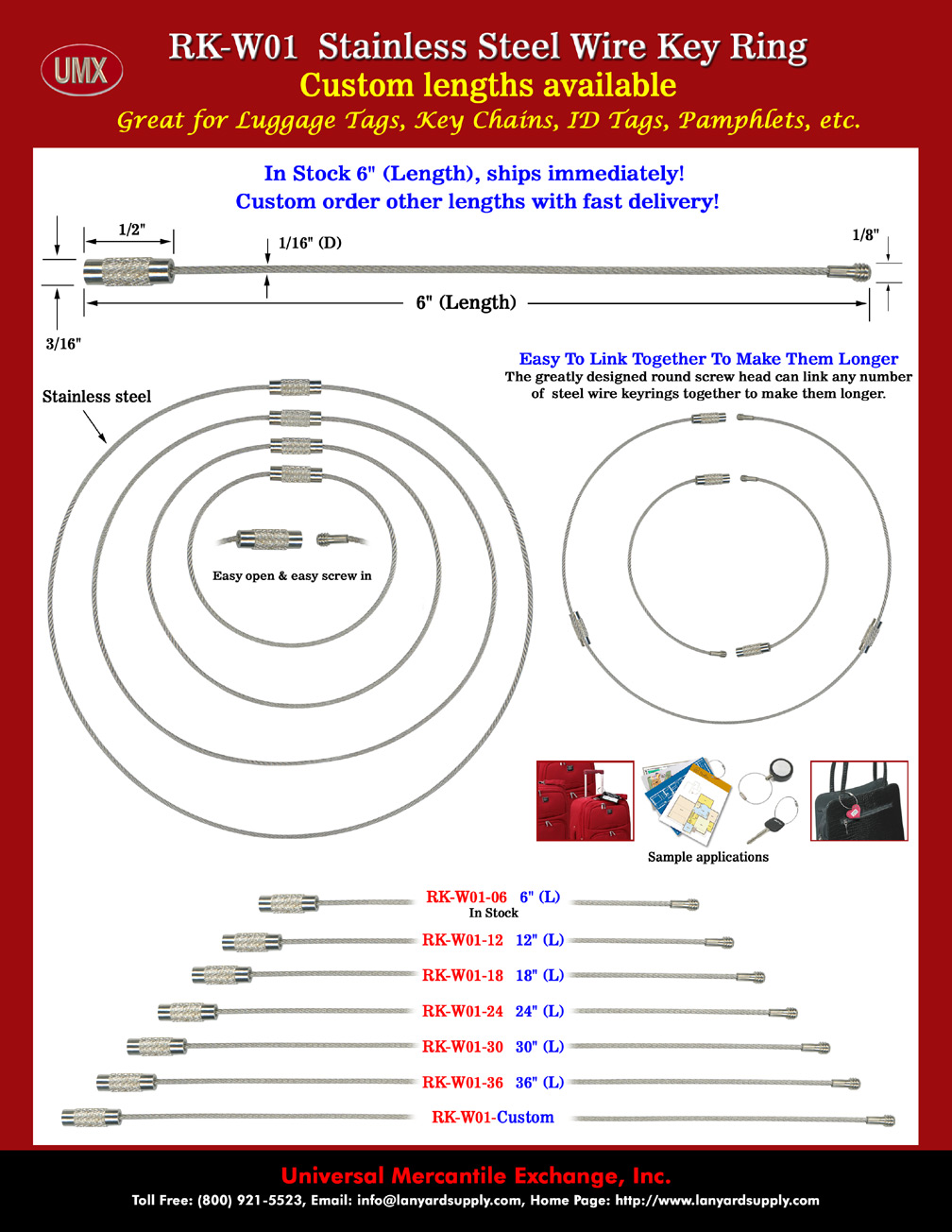 Overall View: Helpful Photo For 6" Cable Key Rings: Stainless Steel Wire Keyrings, Metal Ring Security Lanyards Buyer