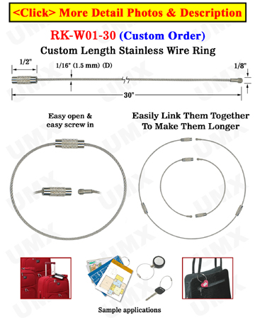 30" Custom Designed Cable Key Rings: Salt Water Resistant Key Loops