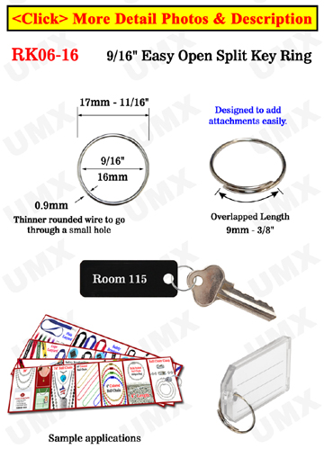 9/16, 16mm Easy Attach Key Rings: For Small and Light Weight