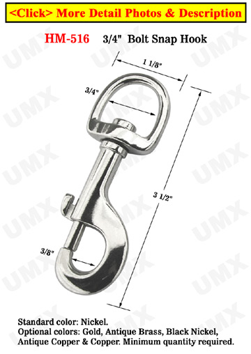 3/4 Heavy-Weight Metal Bolt Snap Hooks: For Round Rope 