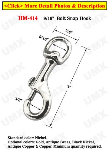 9/16" Large Metal Bolt Snap Hooks: For Round Rope