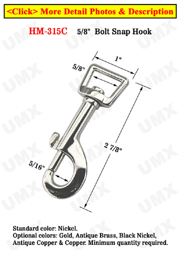 5/8 Large Square Swivel Bolt Snap Hooks: For Round Cords and Flat