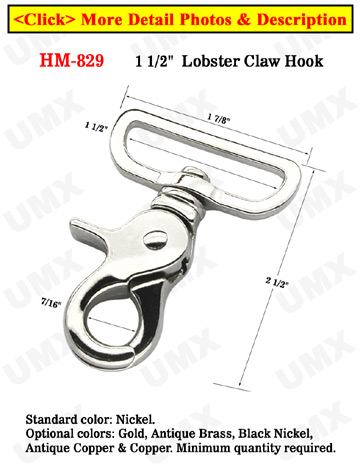 1 1/2" Large Lobster Claw Bolt Snap Hooks: For Big Flat Rope