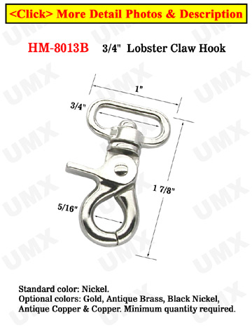 3/4" Round Corner Oval Lobster Claw Hooks: For Flat Rope