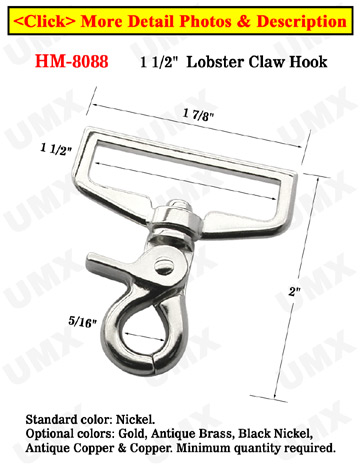 1 1/2" Wide Strap Lobster Clip Hooks: For Flat Rope