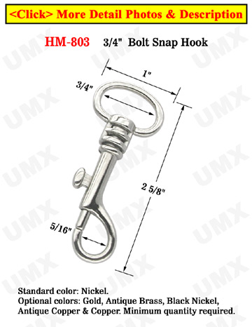 3/4" Oval-Head Casted Iron Bolt Snap Hooks: For Round Cord and Flat Straps