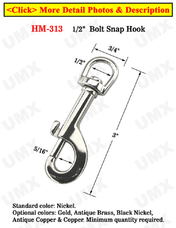 1/2" D-Head Heavy Load Bolt Snap Hooks: For Round Cords or Flat Straps