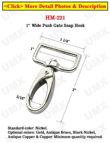 1" Rectangular Push Gate Casted Iron Snap Hooks For Flat Straps