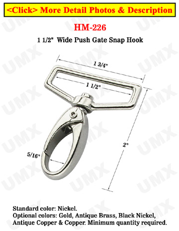 1 1/2 Wide Pentagon Push Latch Bolt Snap Hooks For Flat Straps 