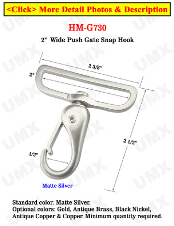 2" Wide Push Latch Fashion Bolt Snap Hooks For Flat Straps