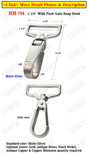 1 1/4" Wide Push Latch Nickel & Matte Silver Bolt Snap Hooks For Flat Straps