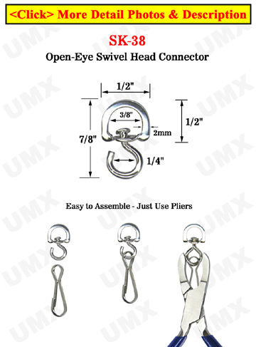 Small D-Shaped Swivel Head Connector: For 1/8" or 3/8" Round Cord or Straps 