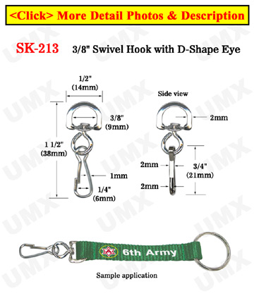 3/8" Small D-Eye Swivel Hooks: For Small Round Cords or Flat Straps