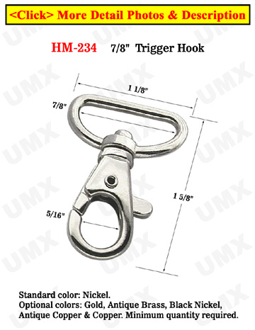 7/8" Heavy Duty Trigger Snap Hooks: For Leashes or Bag Straps