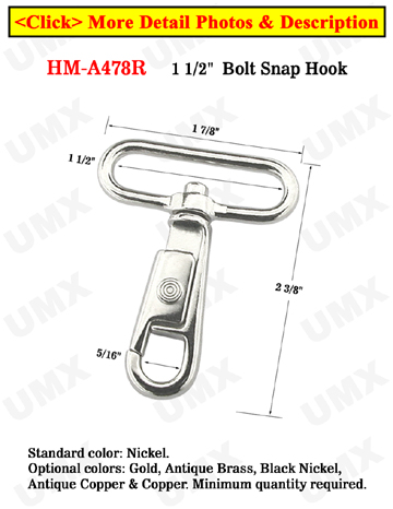 1 1/2" Round Corner Large Metal Bolt Snap Hooks: For Flat Rope 