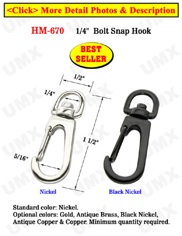 1/4" Best Seller Spring Wire Gate Bolt Snap Hooks: For Small Round or Flat Cords