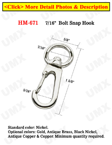 7/16" Round Spring Wire Gate Snap Hooks: For Small Round or Flat Cords